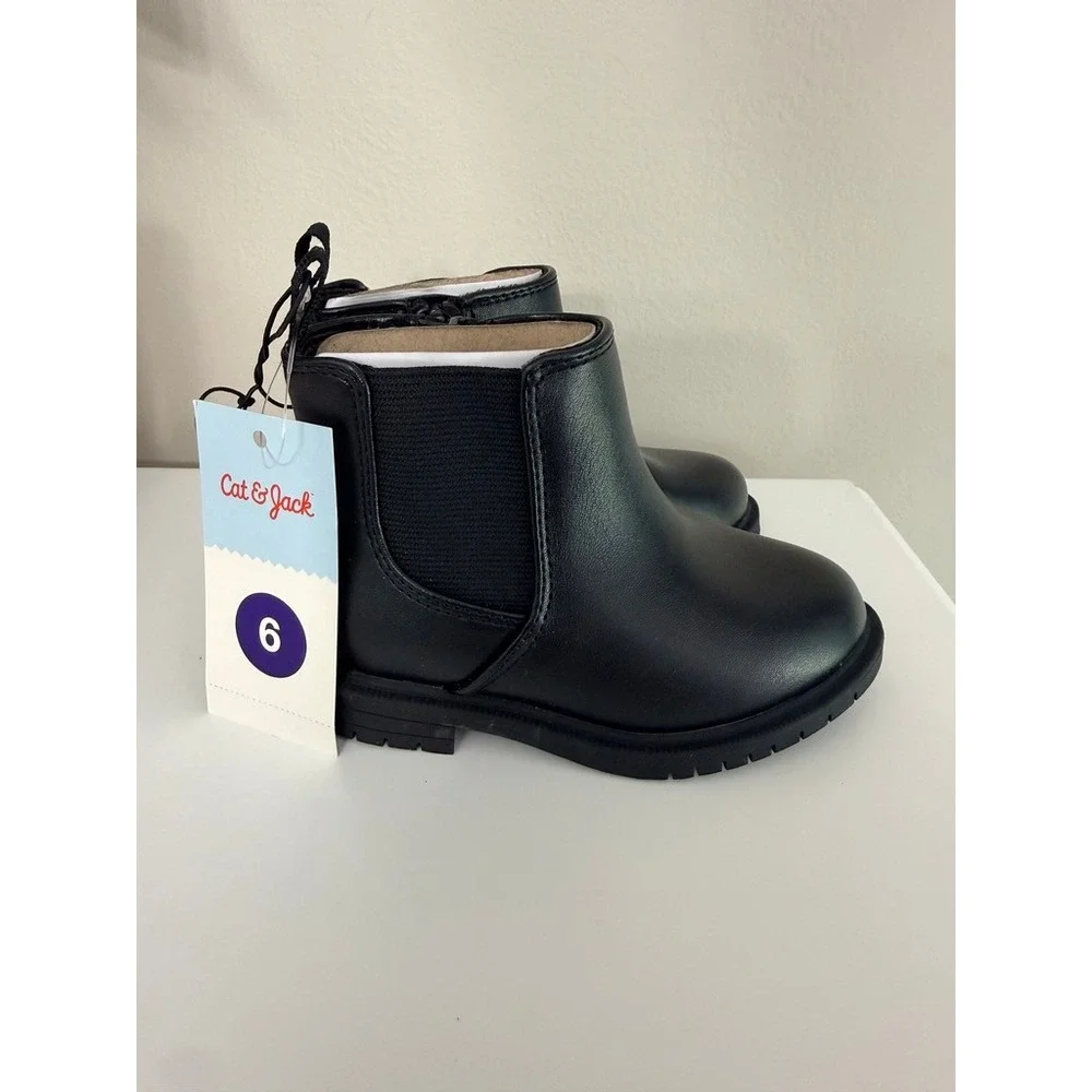 Cat & Jack Chelsea Boots Toddler Size 6 Black Faux Leather NWT